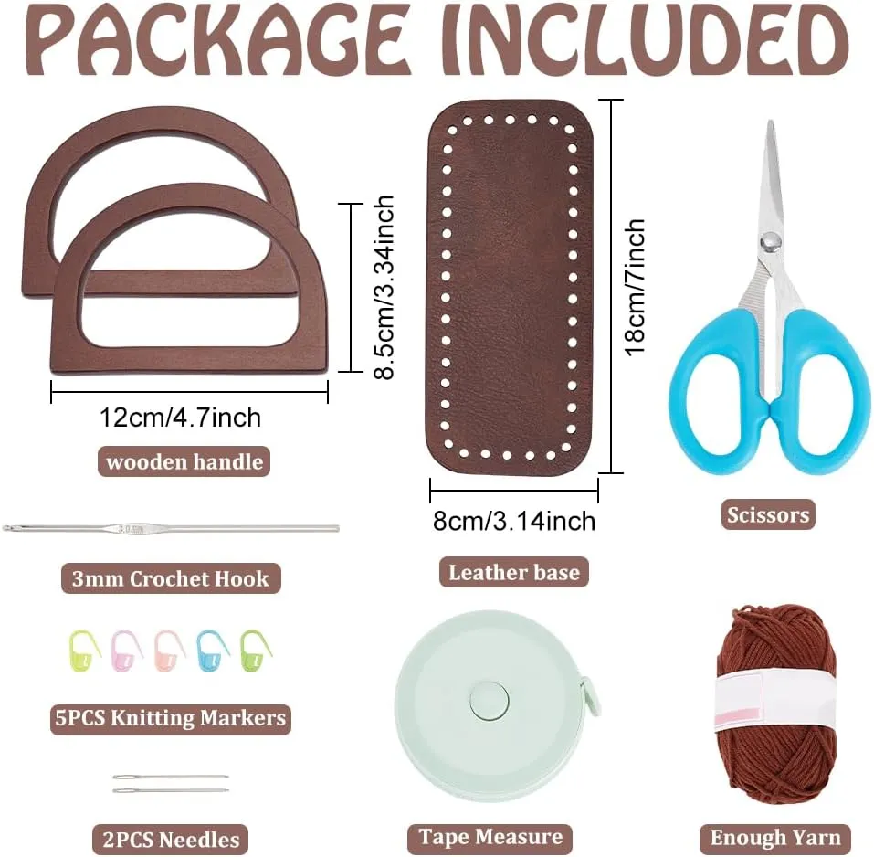 FREEBLOSS Crochet Kit for Beginners - Wooden Handle Crochet Bag Kit with Yarn, Hooks, and Tote Bag