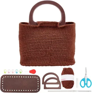 FREEBLOSS Crochet Kit for Beginners - Wooden Handle Crochet Bag Kit with Yarn, Hooks, and Tote Bag