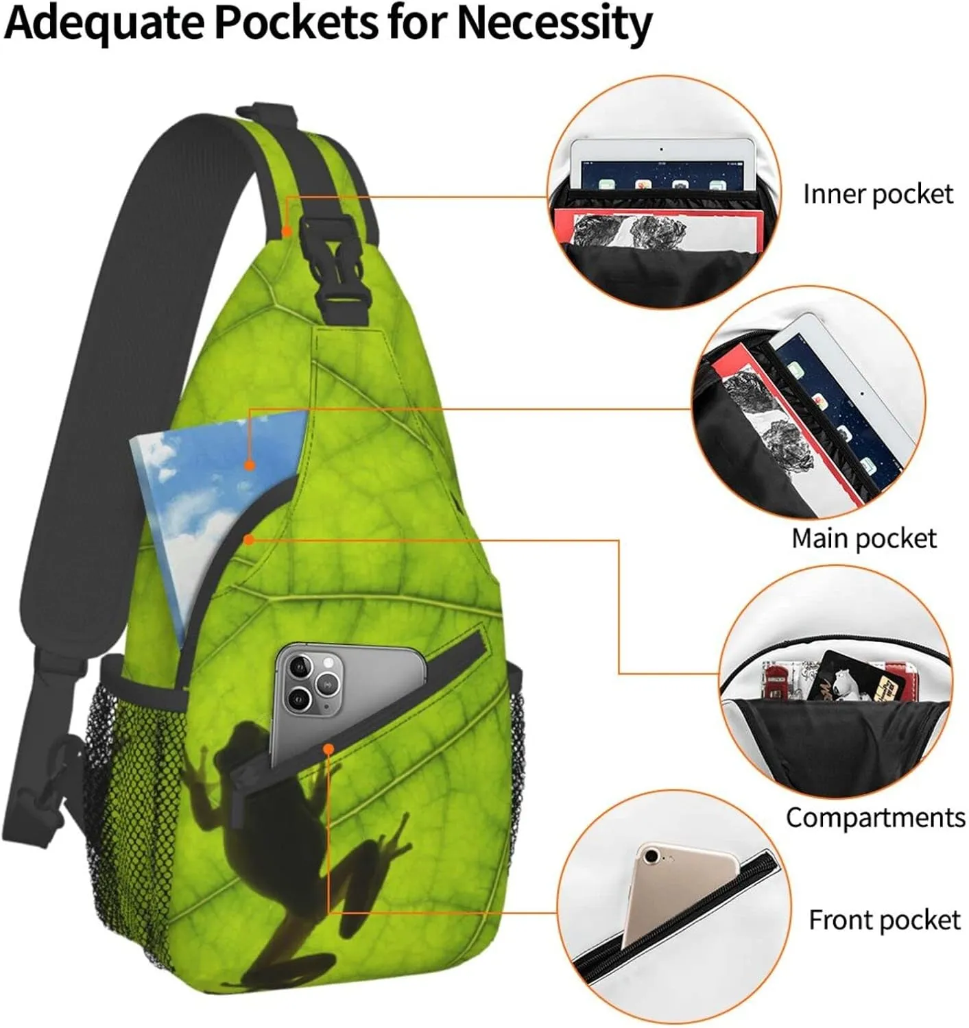 Frog Sling Bag Cute Crossbody Chest Daypack Casual Backpack Animal Shoulder Bag For Travel Picnic
