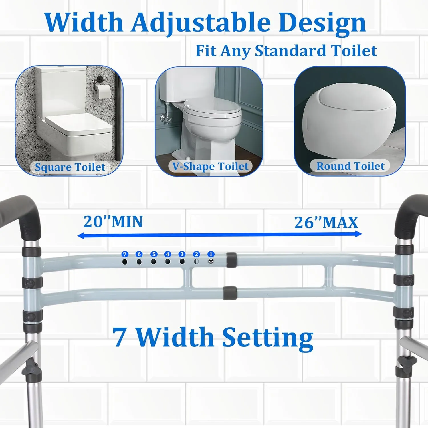 FSA/HSA Eligible Toilet Safety Rail - Adjustable Detachable Medical Safety Frame for Elderly & Handicap, Heavy Duty Handles, Fits Most Toilets