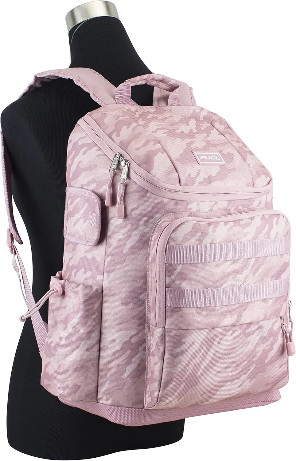FUEL Multi-Pocket Cargo Travel Backpack Luggage Bag with Top-Loader Entry, Dusty Pink Camo
