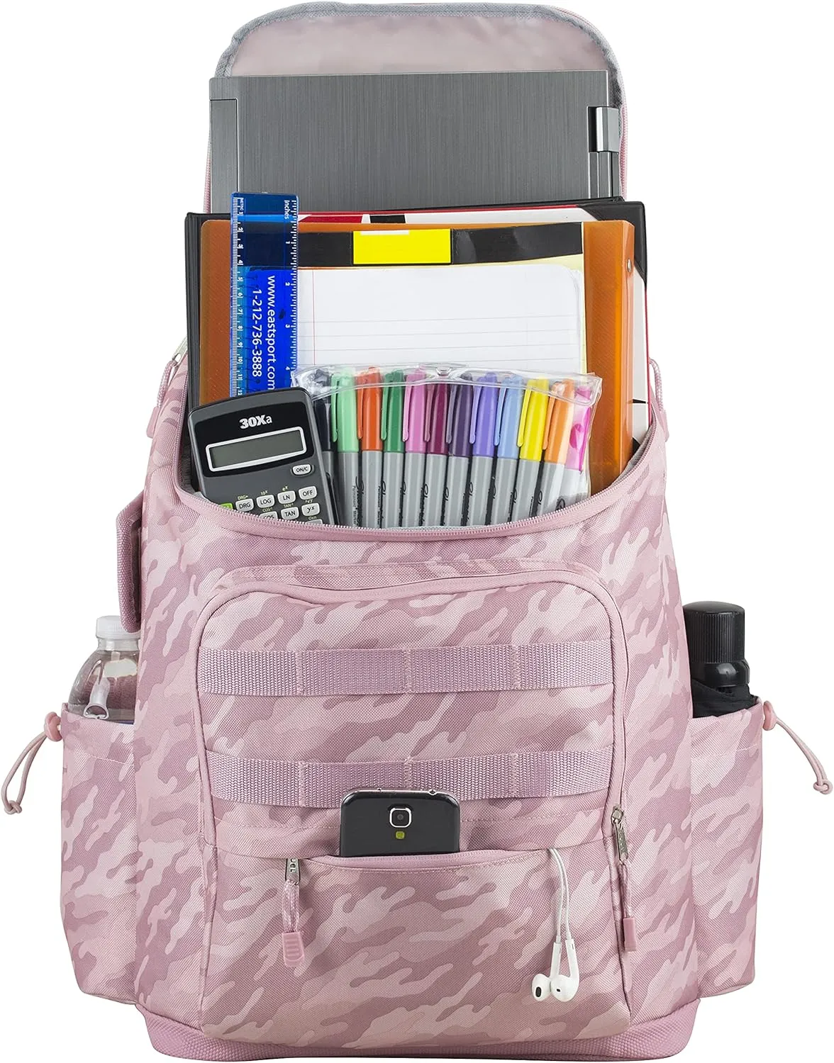 FUEL Multi-Pocket Cargo Travel Backpack Luggage Bag with Top-Loader Entry, Dusty Pink Camo