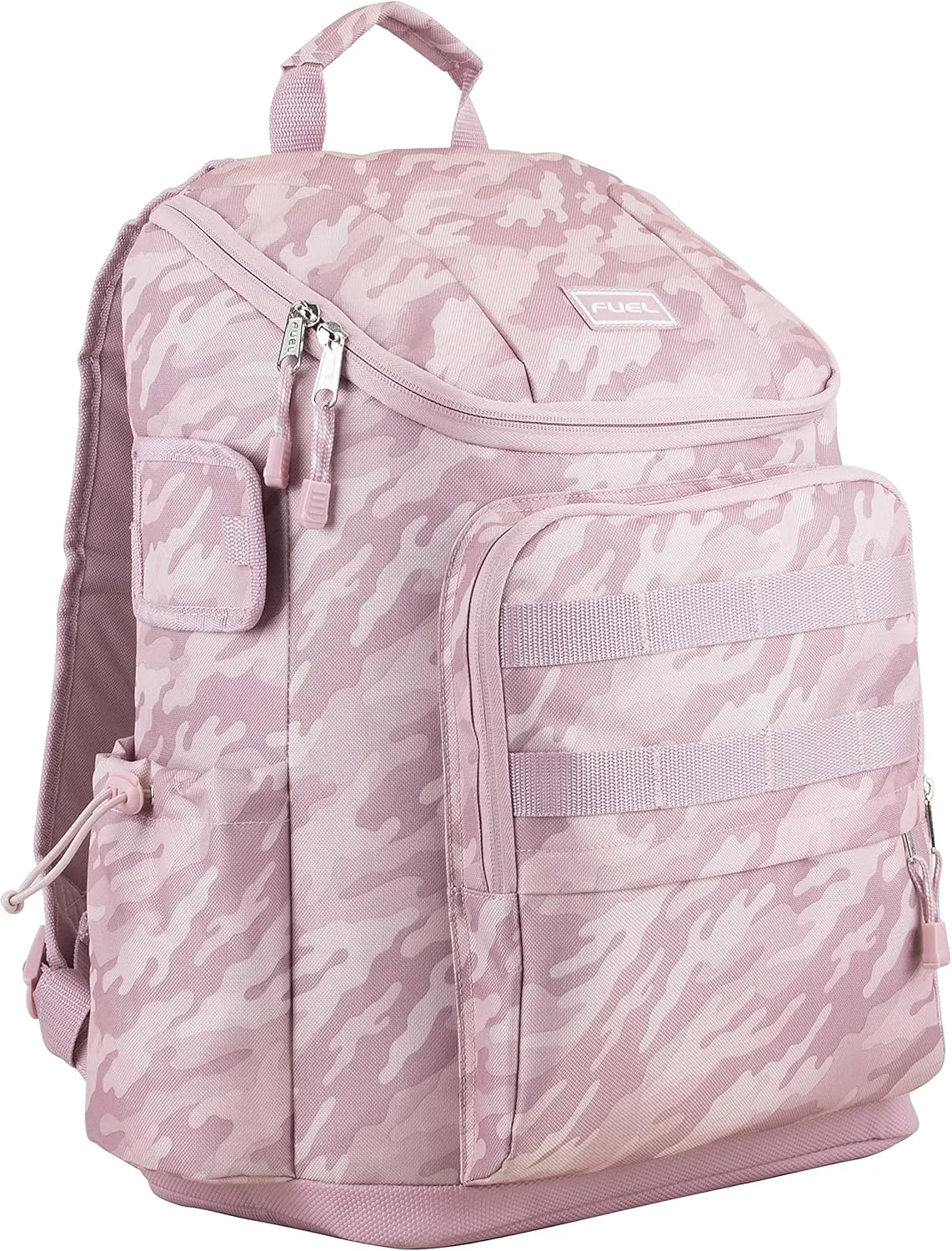 FUEL Multi-Pocket Cargo Travel Backpack Luggage Bag with Top-Loader Entry, Dusty Pink Camo