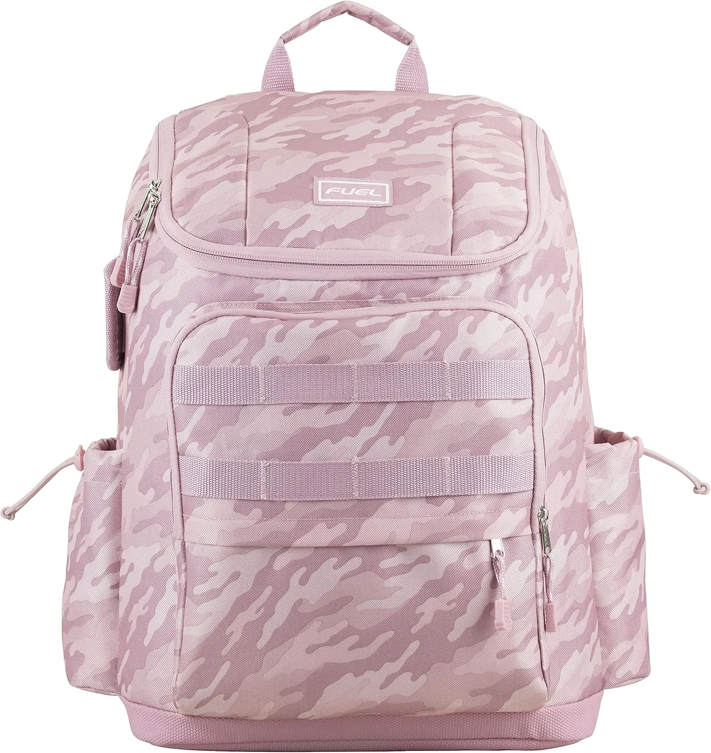 FUEL Multi-Pocket Cargo Travel Backpack Luggage Bag with Top-Loader Entry, Dusty Pink Camo