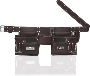 FUERI Leather Tool Belt Bag Men Pouch Heavy Duty Tools Pouches Organizer for Carpenter Construction Electrician Belts Bags Holder (11 Pocket Chocolate, Adjustable)