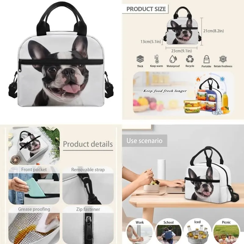 Funny French Bulldog Middle School Bookbag 3 Piece Set Schoolbag/Cute Puppy Dog Crossbody Lunch Bag/Pencil Bag Students School Bag Packs Satchel for Schoolbag Kids