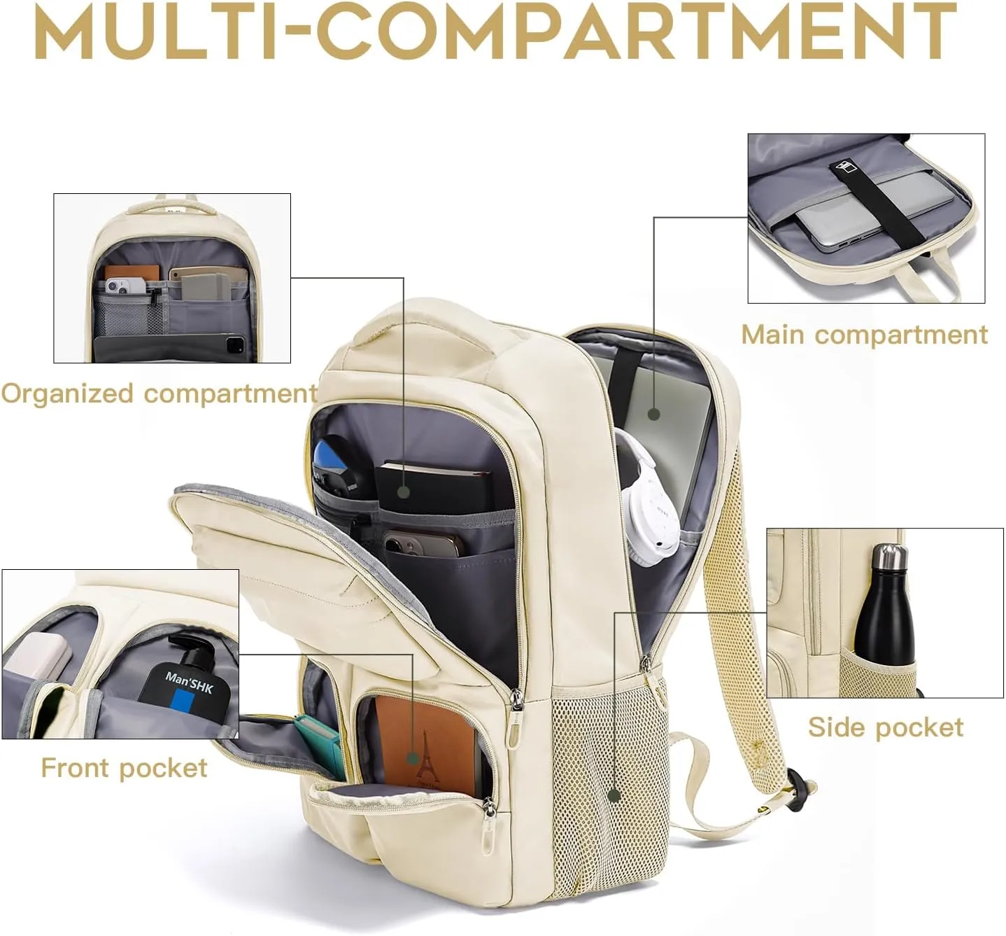 FUTURE AESTHETICS Travel Backpack for Women、men, College Backpack Bag, Hiking Backpack,Waterproof Carry On Backpack Business Backpack (Off white)
