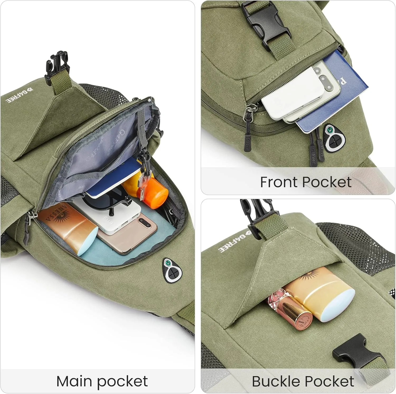 G4Free Canvas Sling Bag Crossbody Backpack with USB Charging Port & RFID Blocking, Hiking Daypack Chest Bag for Women Men