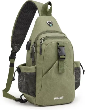 G4Free Canvas Sling Bag Crossbody Backpack with USB Charging Port & RFID Blocking, Hiking Daypack Chest Bag for Women Men