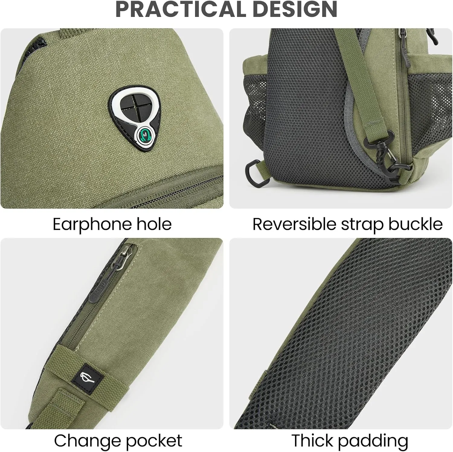 G4Free Canvas Sling Bag Crossbody Backpack with USB Charging Port & RFID Blocking, Hiking Daypack Chest Bag for Women Men