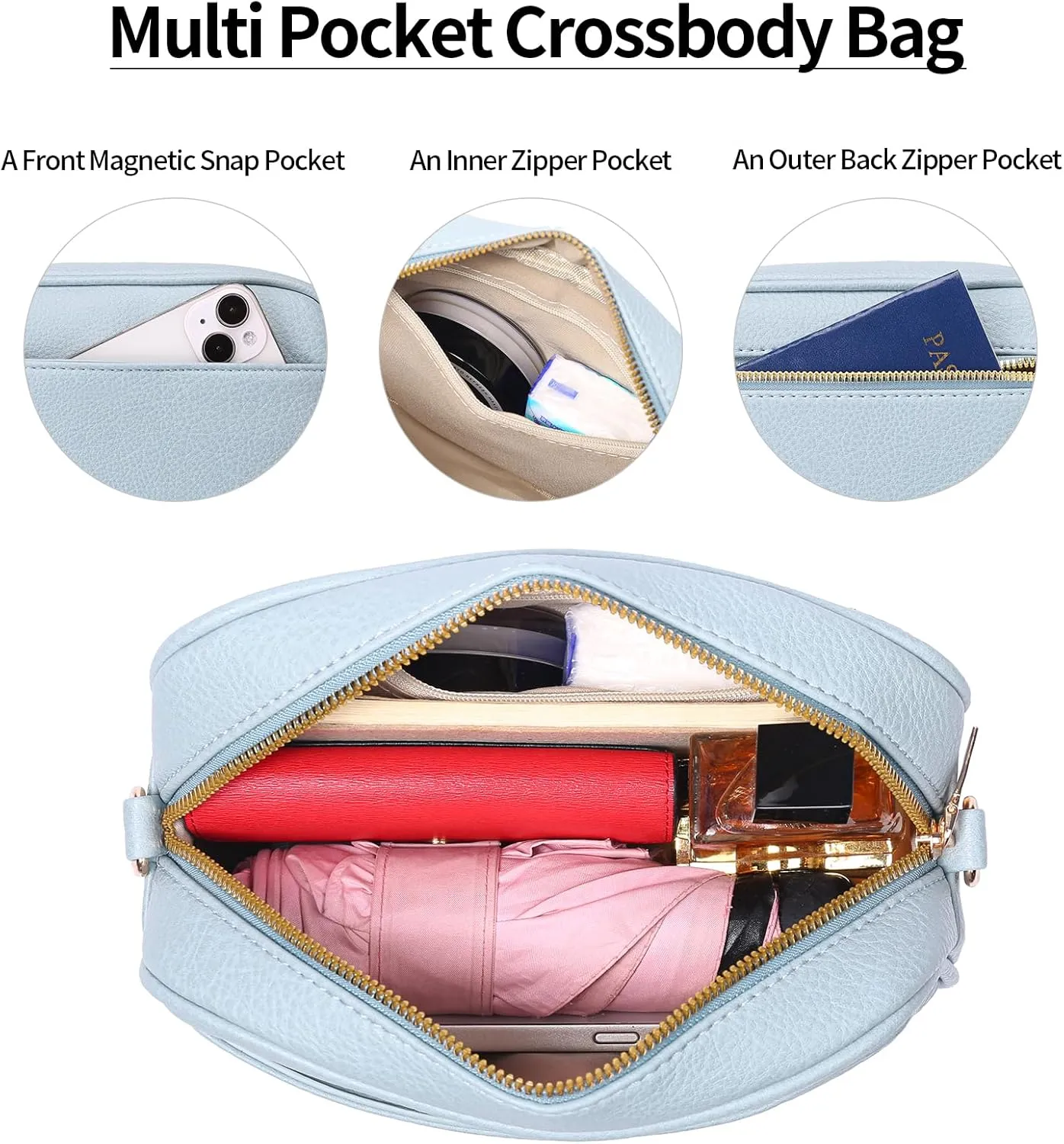GAEKEAO Small Crossbody Bags for Women Vegan Leather Wide Strap Trendy Design Camera Bag Purse Shoulder Handbag Travel