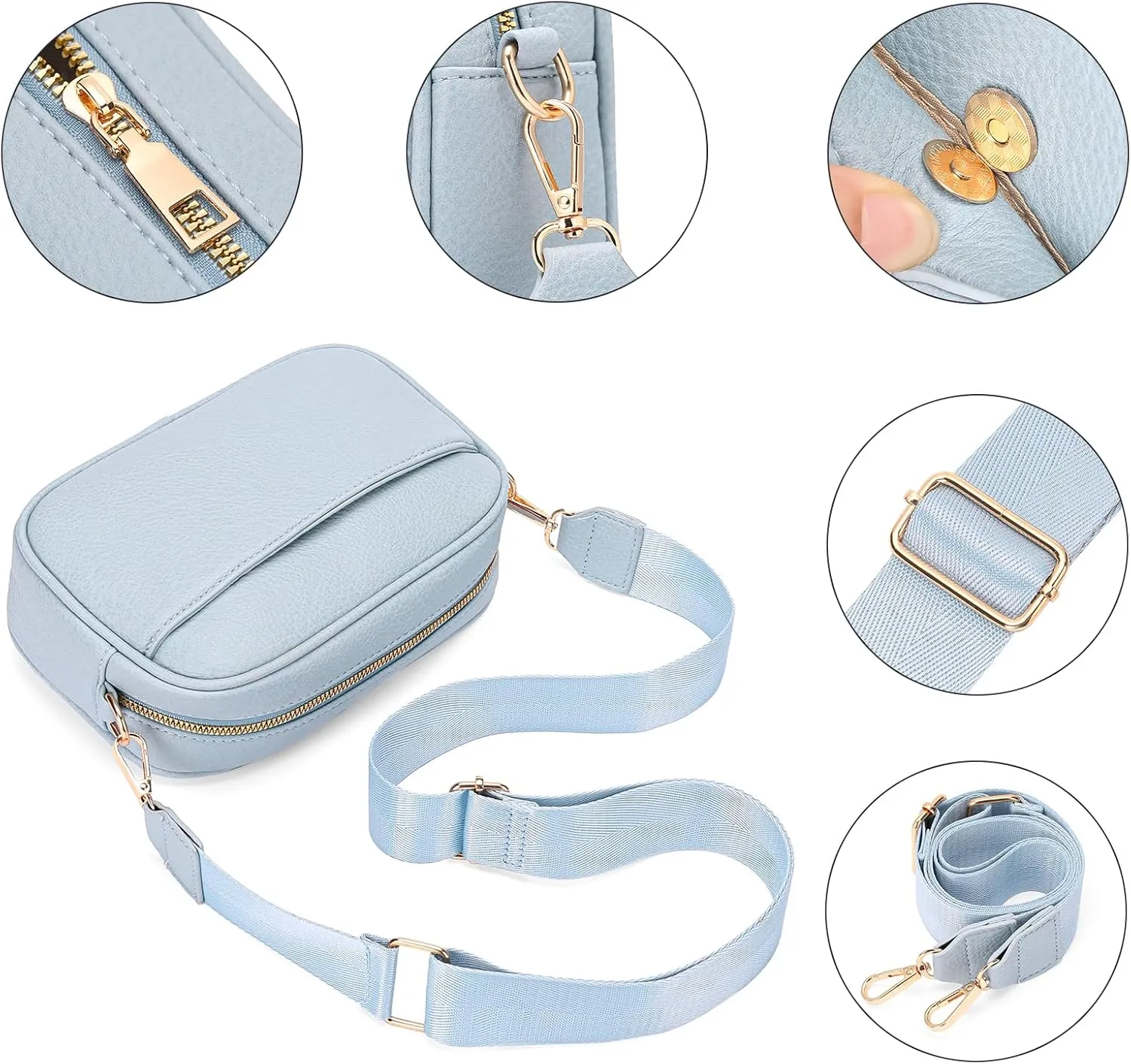 GAEKEAO Small Crossbody Bags for Women Vegan Leather Wide Strap Trendy Design Camera Bag Purse Shoulder Handbag Travel