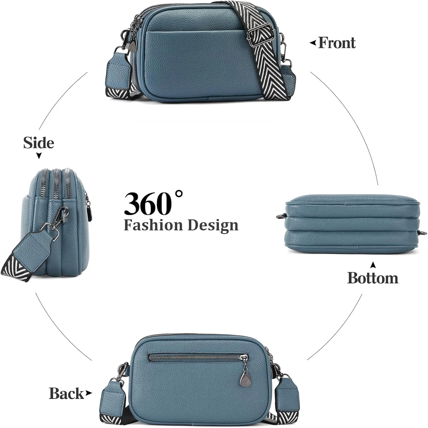 GAEKEAO Small Crossbody Bags for Women Vegan Leather Wide Strap Trendy Design Camera Bag Purse Shoulder Handbag Travel