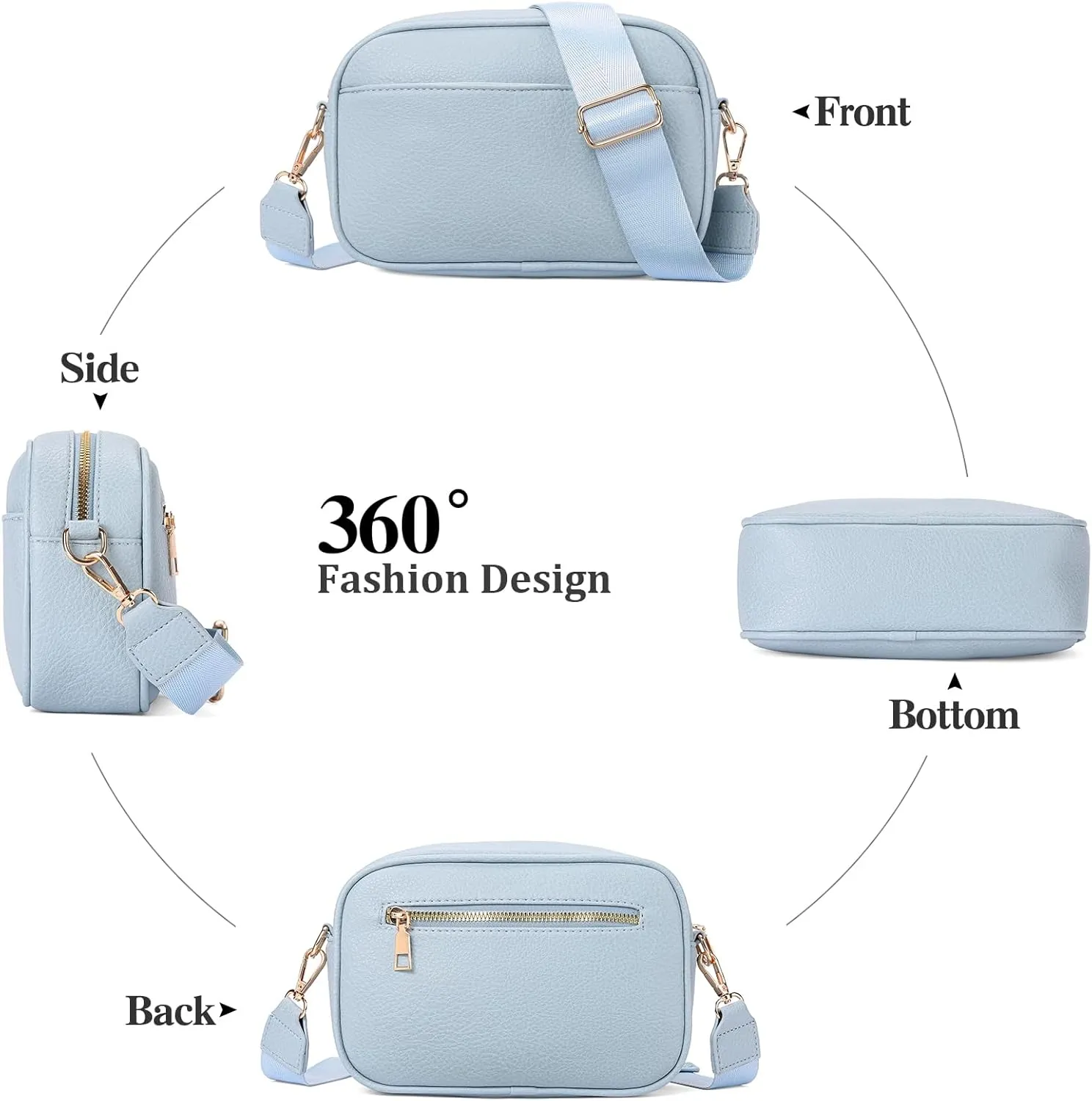 GAEKEAO Small Crossbody Bags for Women Vegan Leather Wide Strap Trendy Design Camera Bag Purse Shoulder Handbag Travel