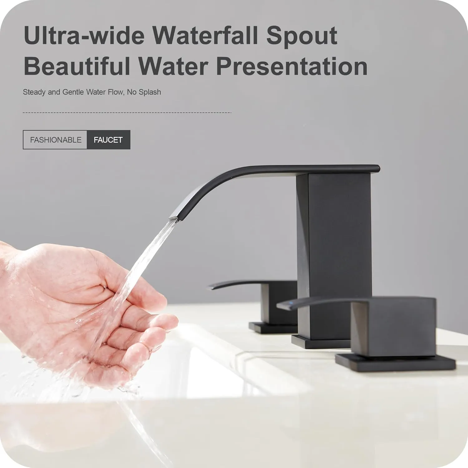 GAGALIFE 8 Inch Waterfall Bathroom Faucets 3 Hole - Matte Black Widespread Bathroom Faucet with Pop-up Drain, Two Handles Bathroom Sink Faucet, Modern Vanity Sink faucets with Supply Lines