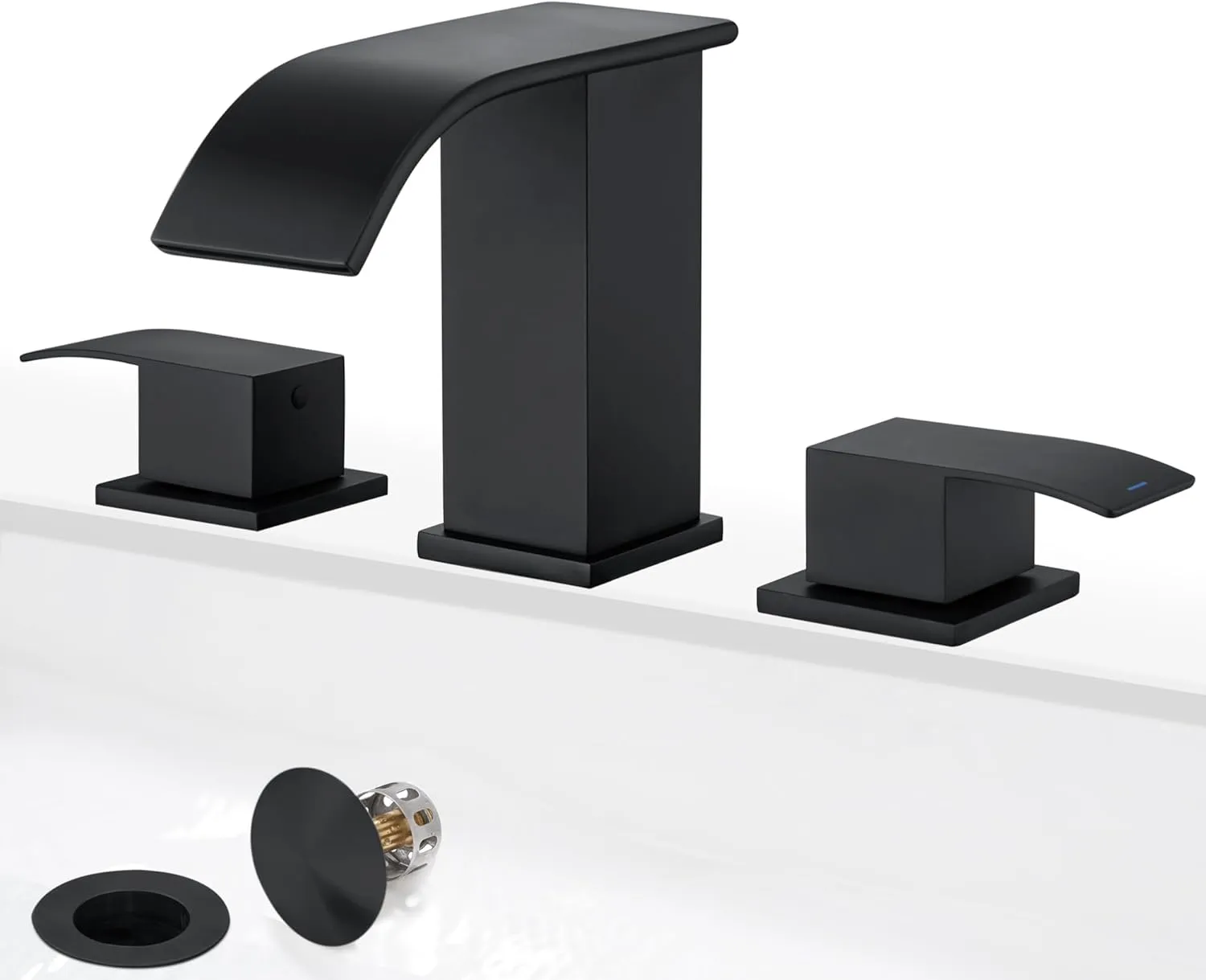 GAGALIFE 8 Inch Waterfall Bathroom Faucets 3 Hole - Matte Black Widespread Bathroom Faucet with Pop-up Drain, Two Handles Bathroom Sink Faucet, Modern Vanity Sink faucets with Supply Lines