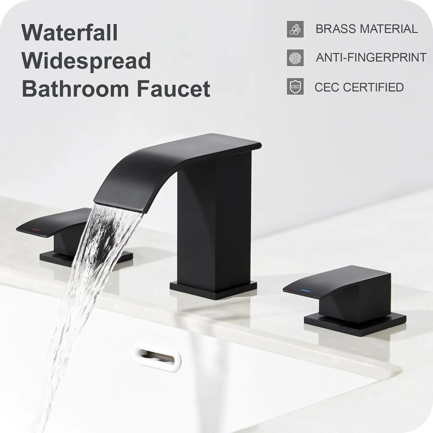 GAGALIFE 8 Inch Waterfall Bathroom Faucets 3 Hole - Matte Black Widespread Bathroom Faucet with Pop-up Drain, Two Handles Bathroom Sink Faucet, Modern Vanity Sink faucets with Supply Lines