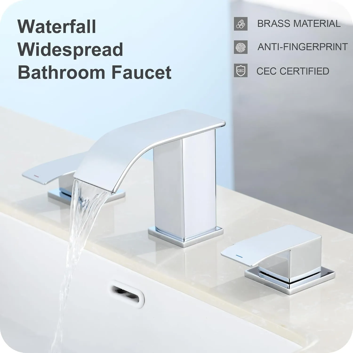 GAGALIFE 8 Inch Waterfall Bathroom Faucets for Sink 3 Hole - Chrome Bathroom Faucet with Pop-up Drain, Widespread Bathroom Sink Faucet 2-Handles, Modern Vanity Faucet with Supply Lines