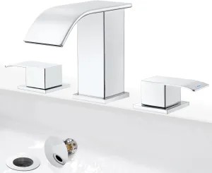 GAGALIFE 8 Inch Waterfall Bathroom Faucets for Sink 3 Hole - Chrome Bathroom Faucet with Pop-up Drain, Widespread Bathroom Sink Faucet 2-Handles, Modern Vanity Faucet with Supply Lines