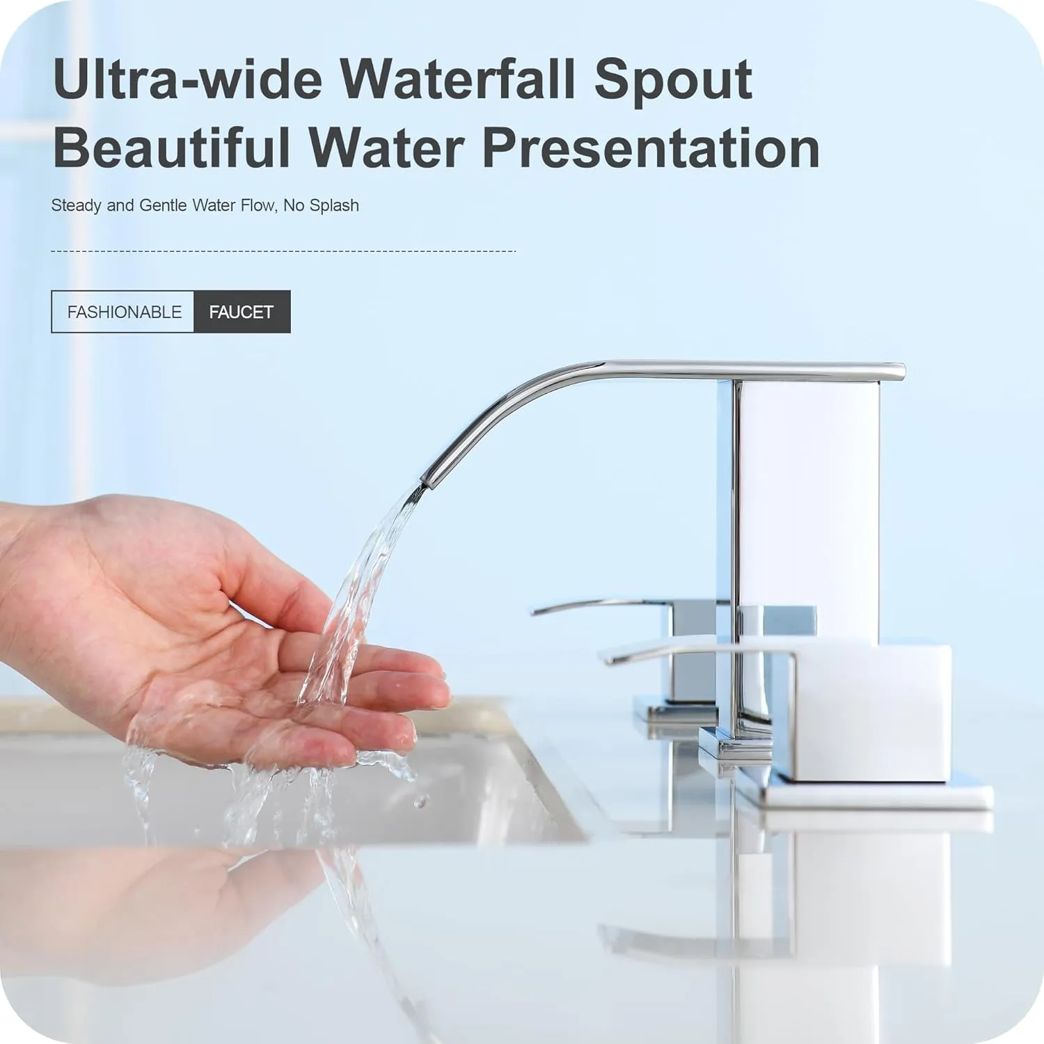 GAGALIFE 8 Inch Waterfall Bathroom Faucets for Sink 3 Hole - Chrome Bathroom Faucet with Pop-up Drain, Widespread Bathroom Sink Faucet 2-Handles, Modern Vanity Faucet with Supply Lines