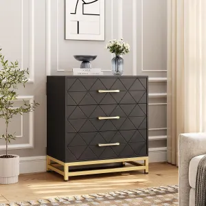 GAOMON Dresser for Bedroom with 3 Drawer, Modern Dressers Chest of Drawers, with Wide Drawers and Metal Handles, Wood Dressers, Black