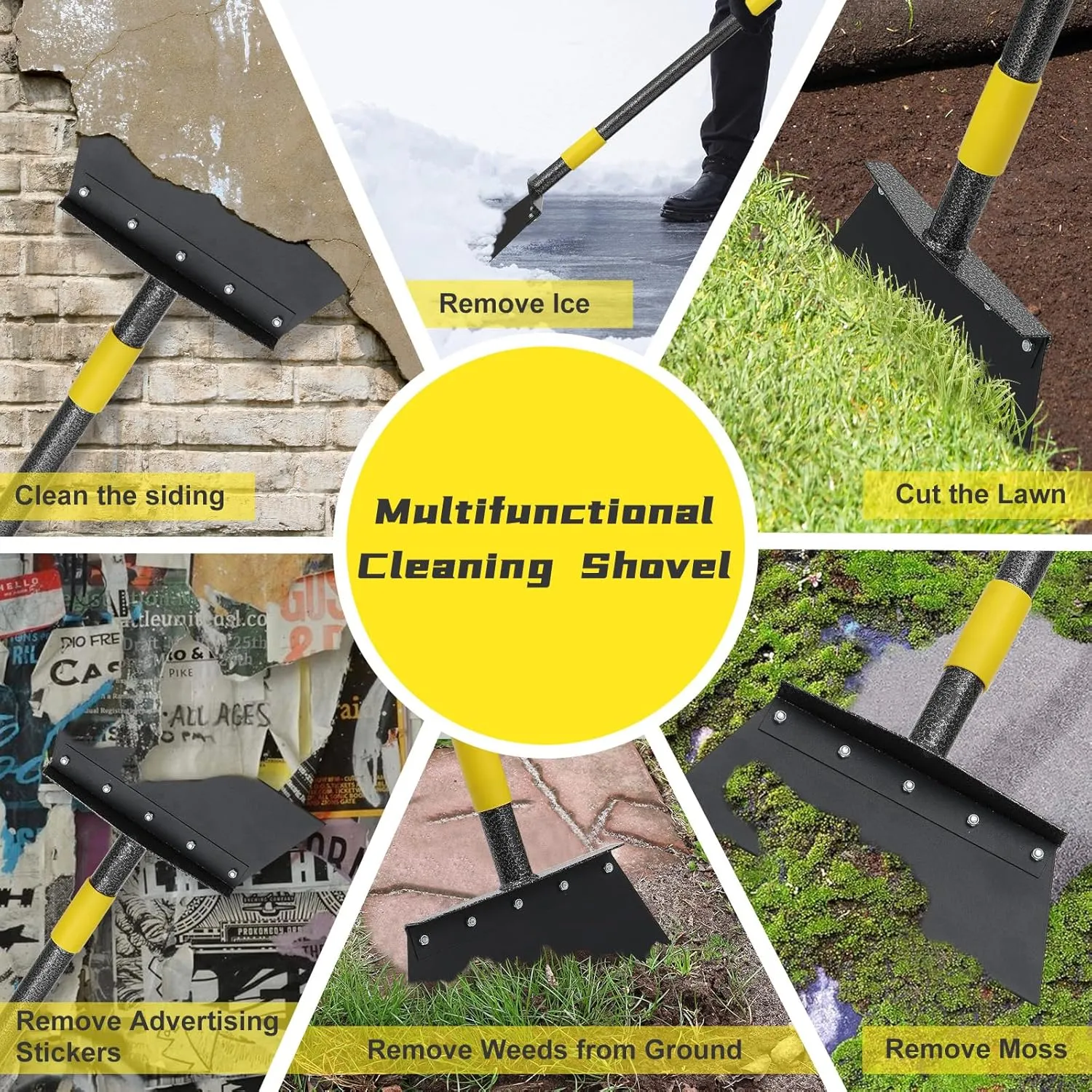 Garden Flat Shovel, 74" Multifunctional Cleaning Shovel, Manual Weeder Heavy Duty Metal Floor Scraper Garden Tool for Lawn Digging, Weeding, Scraping, Ice Remove, Edging