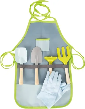 Gardening Tool Playset by Small Foot – 7 Piece Kids Set Includes Apron, Gloves, Shovel, Rake, Trowel & Spade – Sturdy Metal Heads & Wooden Handles - Develops Motor Skills, Creative Play –Ages 3  years