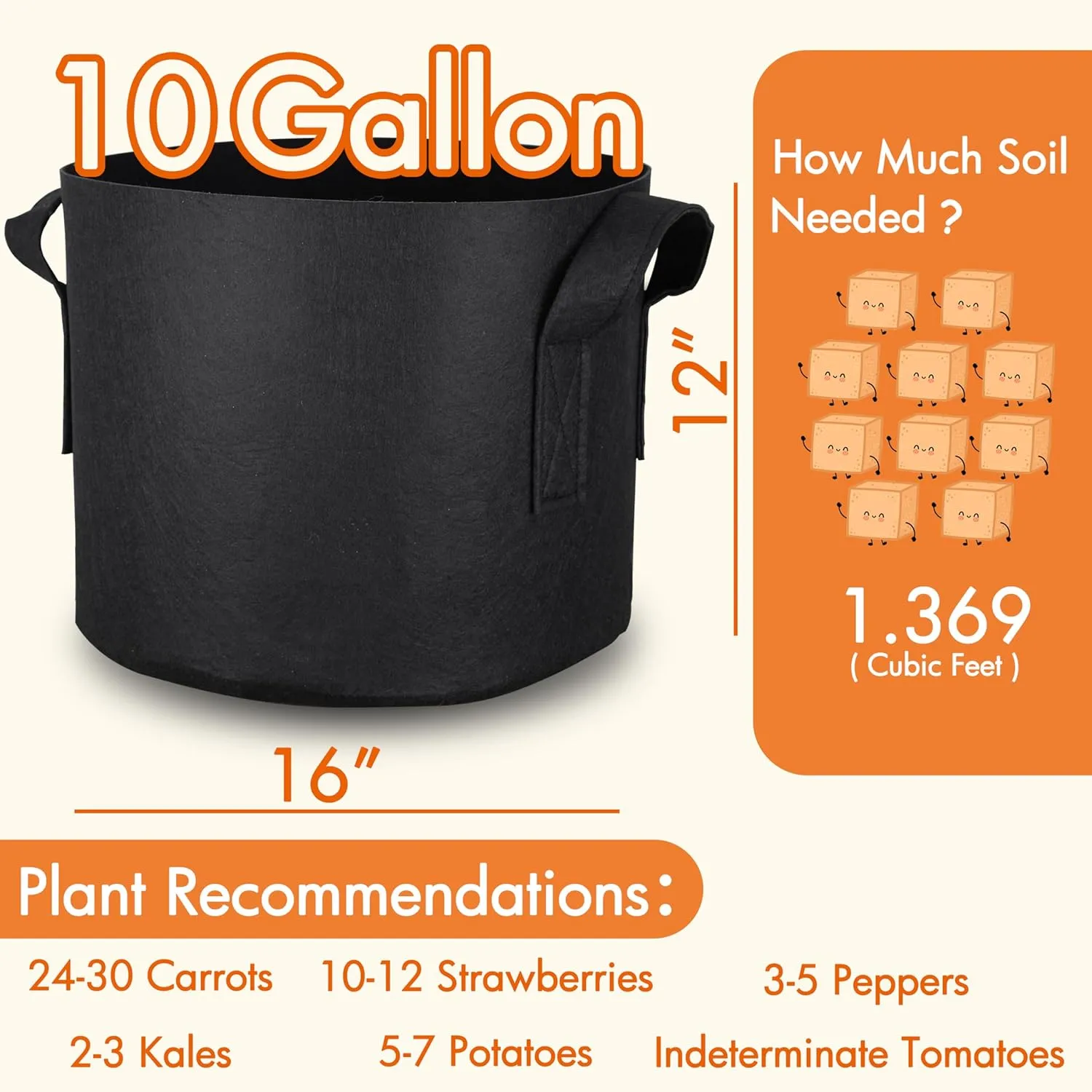 Gardzen 20-Pack 10 Gallon Grow Bags, Aeration Fabric Pots with Handles, Pot for Plants