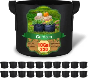 Gardzen 20-Pack 10 Gallon Grow Bags, Aeration Fabric Pots with Handles, Pot for Plants