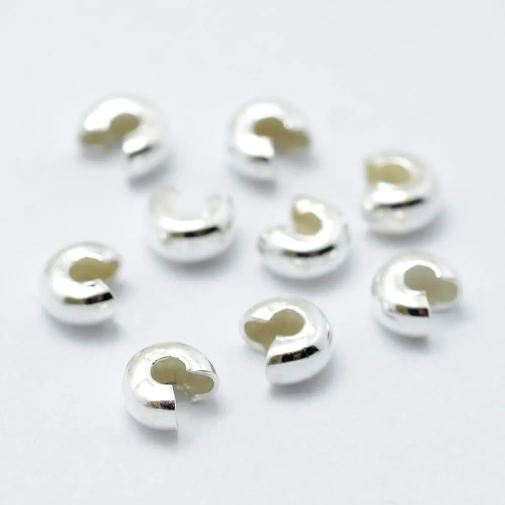 Gelirda 50Pcs Sterling Silver Crimp Knot Beads Cover 4mm Half Round Open Crimp Beads for Jewelry Making Jump Rings