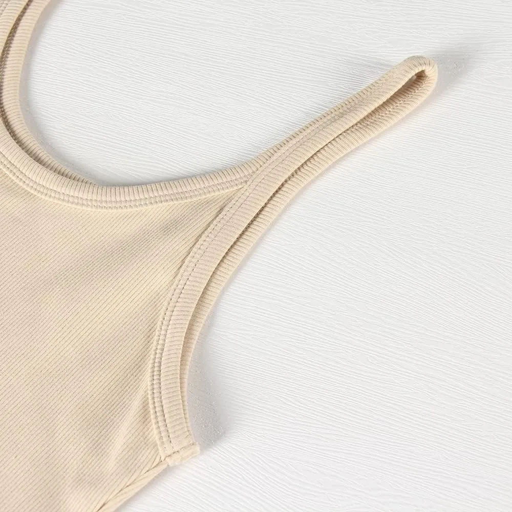 GEMBERA Women Spaghetti Strap Scoop Neck Ribbed Tank Tops Slim Fitted Cotton Camisole Basic Sleeveless Layering Shirts