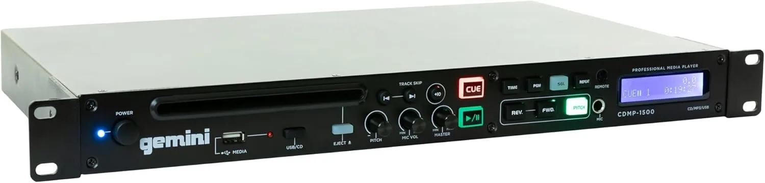 Gemini Sound CDMP-1500 19 Inch Professional/Home Anti Shock Audio Rackmount Single Disc Drive Mountable CD MP3 USB Media Music Player System Input with Remote