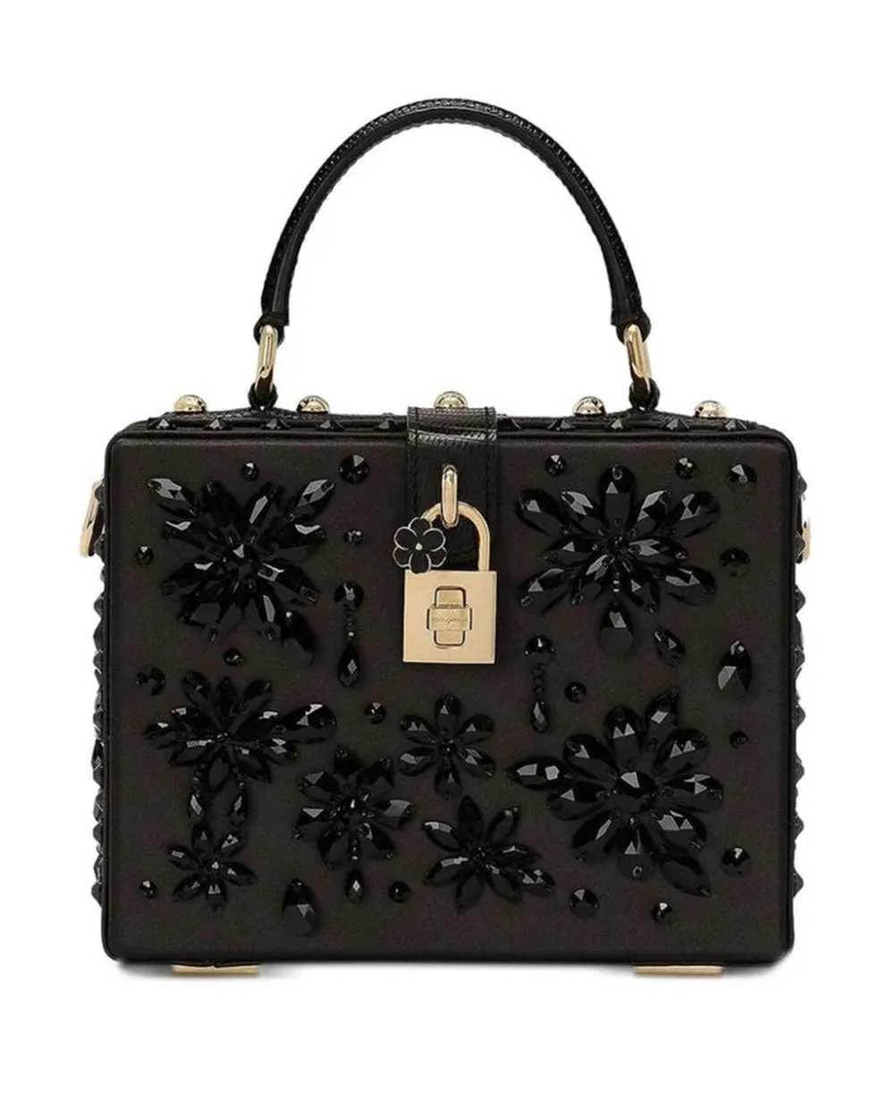 Gemstone-Embellished Box Bag in Black
