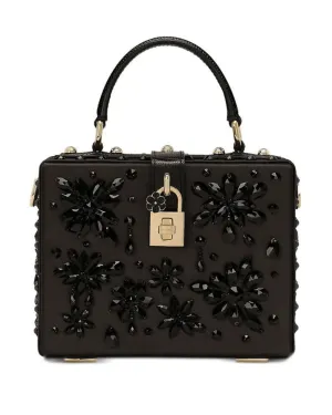 Gemstone-Embellished Box Bag in Black