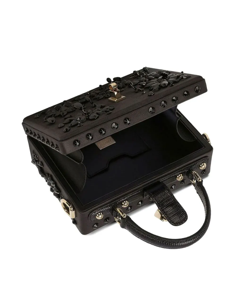 Gemstone-Embellished Box Bag in Black