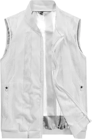 Generic Men's Summer Thin Casual Sports Standing Collar Vest Breathable Skin Mesh Fishing Vest with Pocket