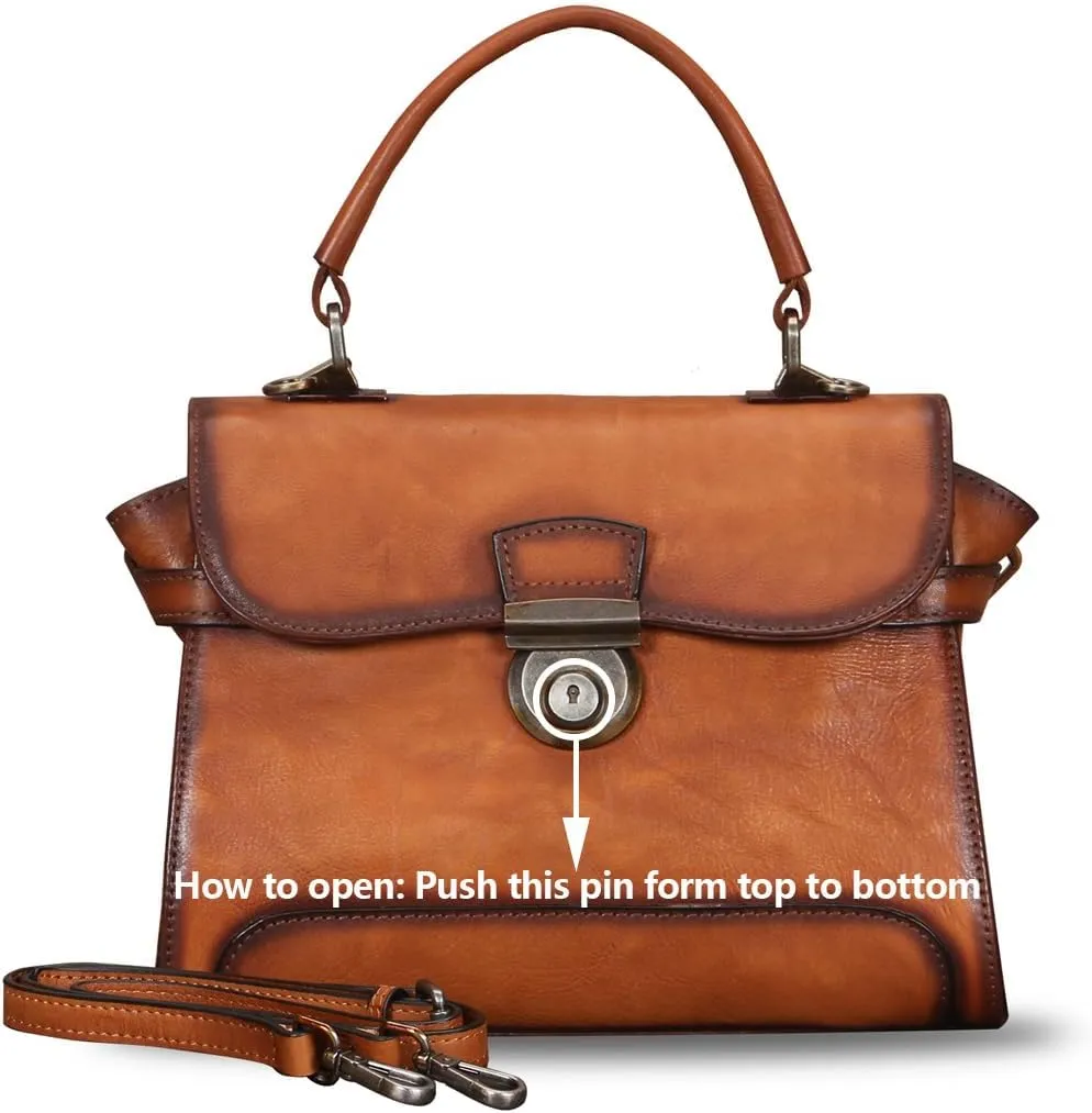 Genuine Leather Purses and Handbags for Women Vintage Real Leather Shoulder Bag Crossbody Purses Satchel Bag with Strap