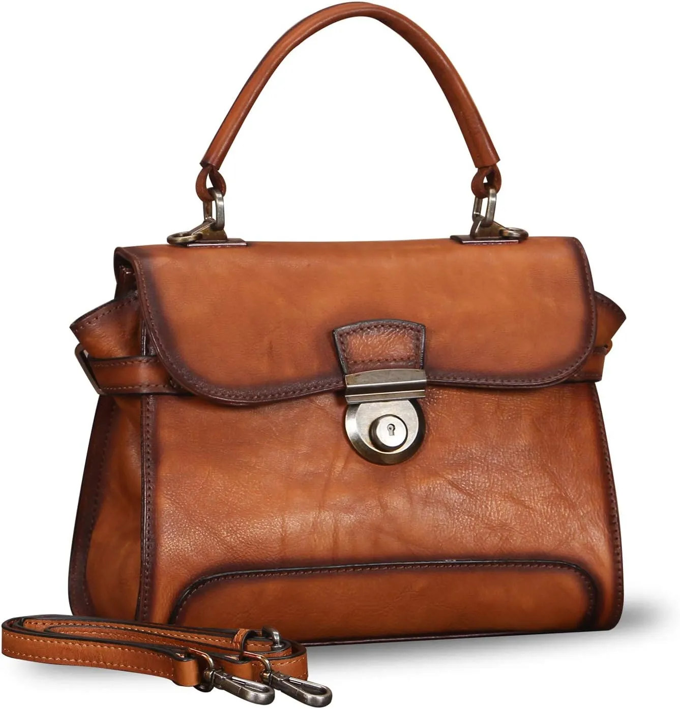 Genuine Leather Purses and Handbags for Women Vintage Real Leather Shoulder Bag Crossbody Purses Satchel Bag with Strap