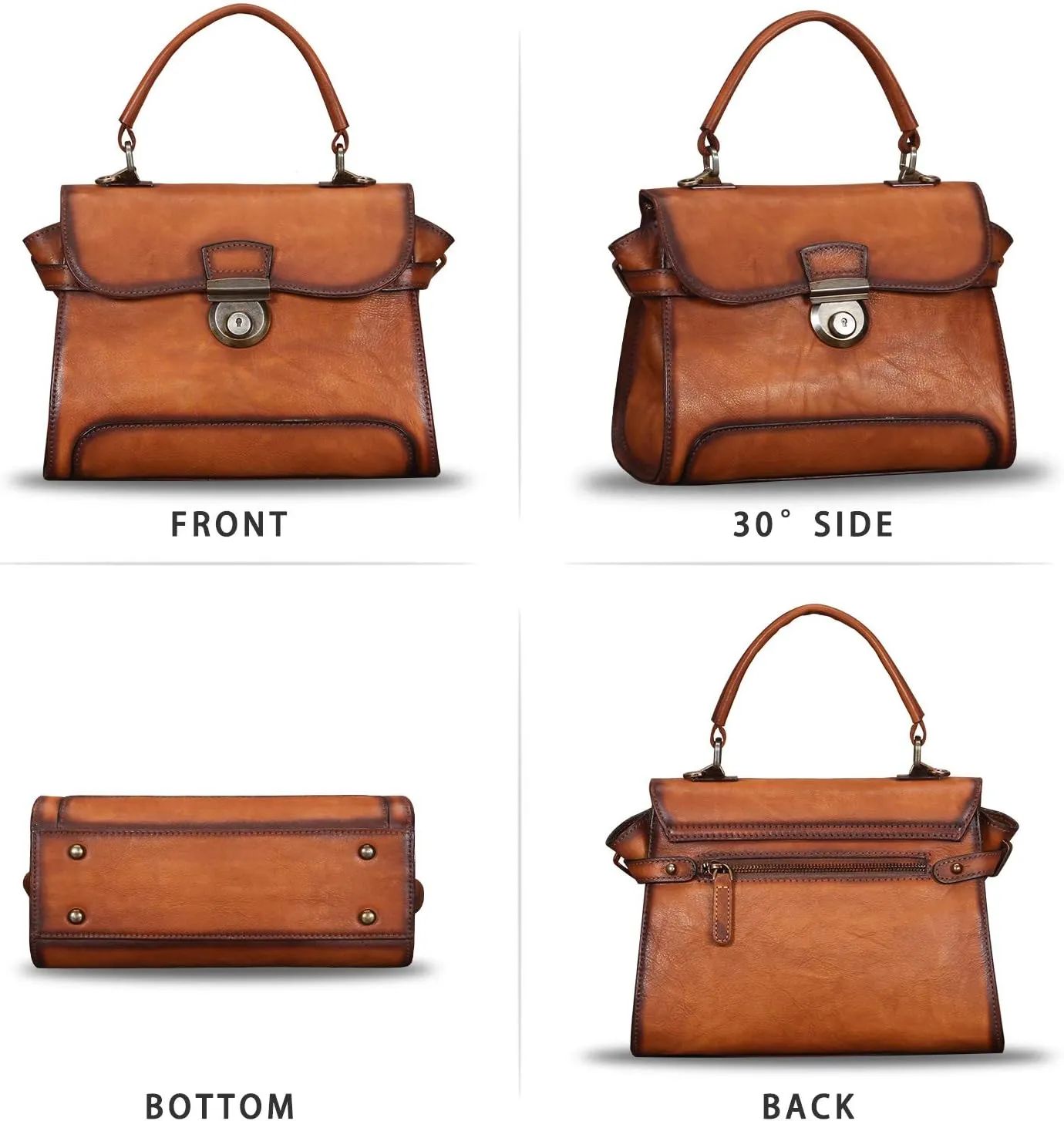 Genuine Leather Purses and Handbags for Women Vintage Real Leather Shoulder Bag Crossbody Purses Satchel Bag with Strap