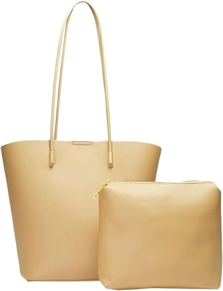 Genuine Leather Tote Bag for Women Large Bucket Shoulder Satchel Casual Work Purses Handbags with Top Handles 2pcs