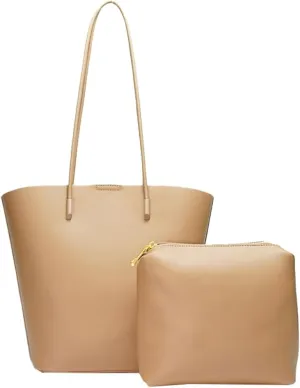 Genuine Leather Tote Bag for Women Large Bucket Shoulder Satchel Casual Work Purses Handbags with Top Handles 2pcs