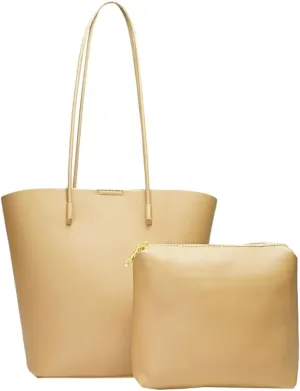 Genuine Leather Tote Bag for Women Large Bucket Shoulder Satchel Casual Work Purses Handbags with Top Handles 2pcs