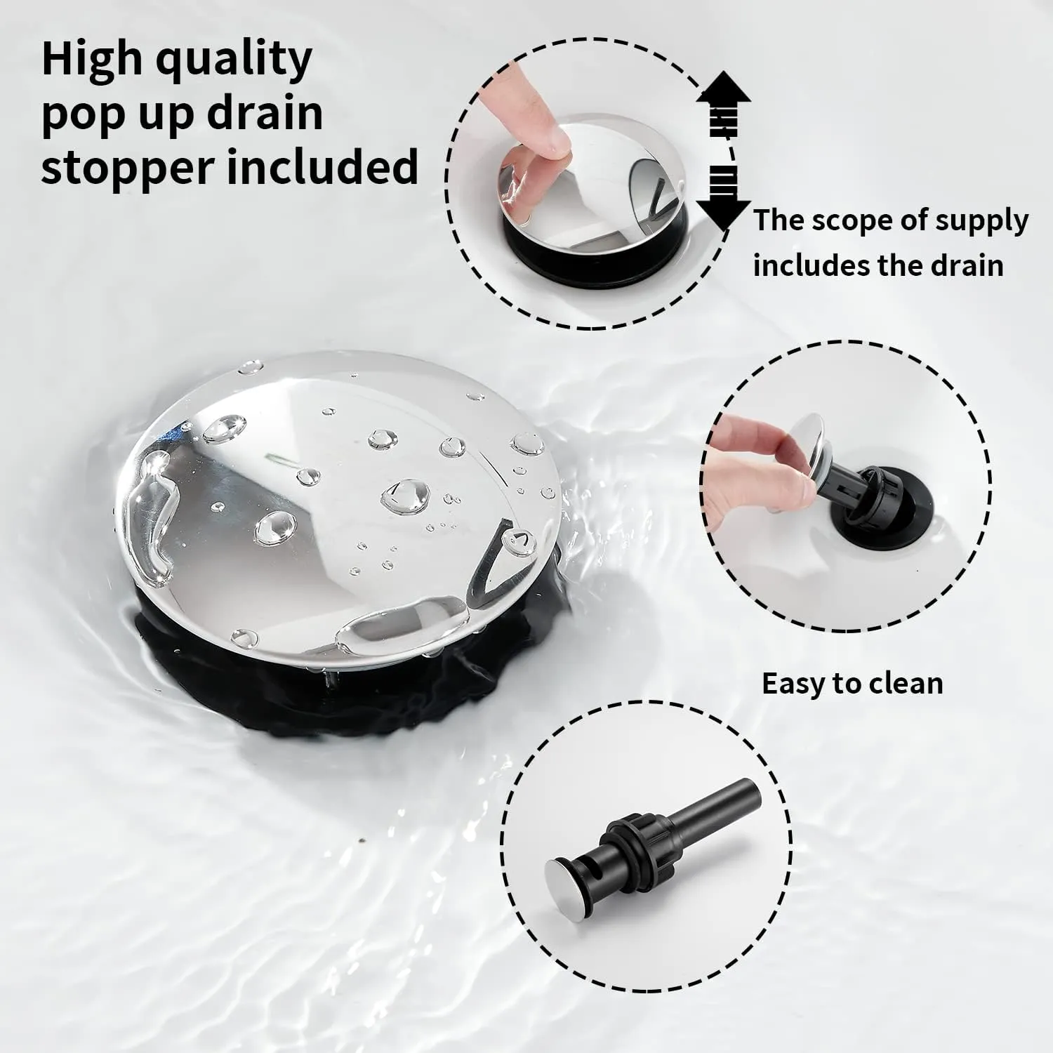 GGStudy 2 Handles 3 Holes Faucet Widespread Bathroom Sink Faucet Chrome Basin Mixer Tap Matching Pop Up Drain with Overflow