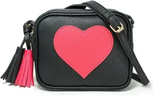 Gift for Girls Women Heart Purse Small Crossbody Bag PU Leather Roomy with Tassel and Adjustable Straps Design in Italy