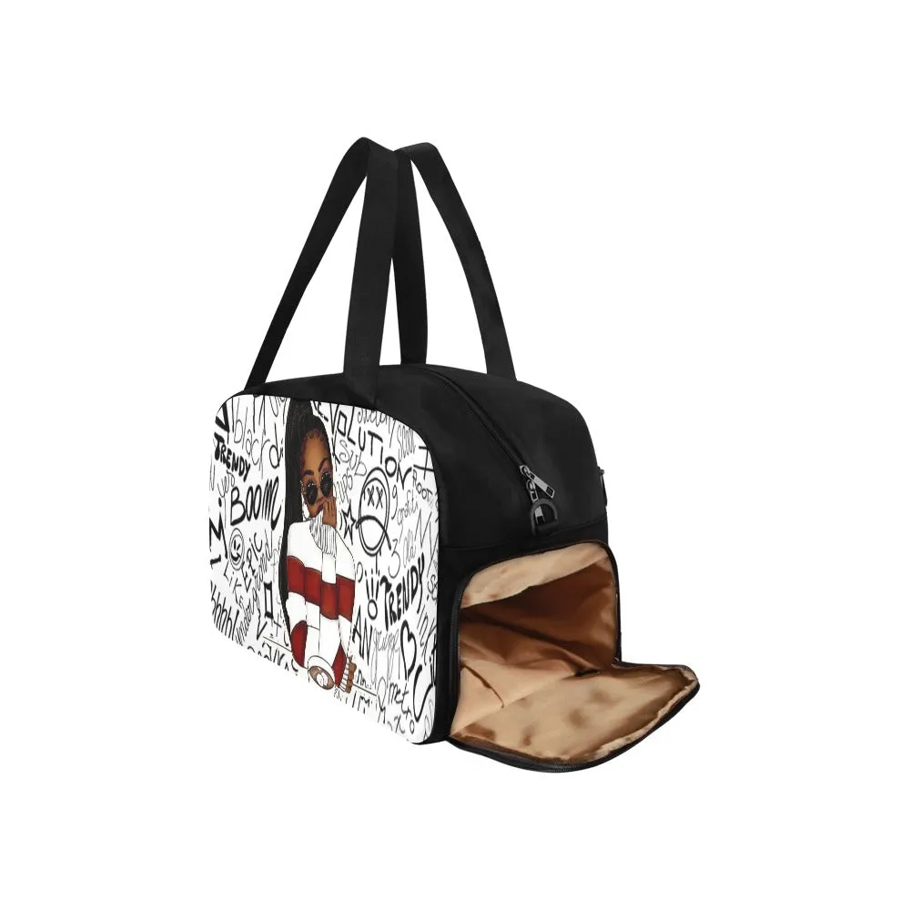 Girl Trendy Red & White Travel Bag w/Shoe Compartment