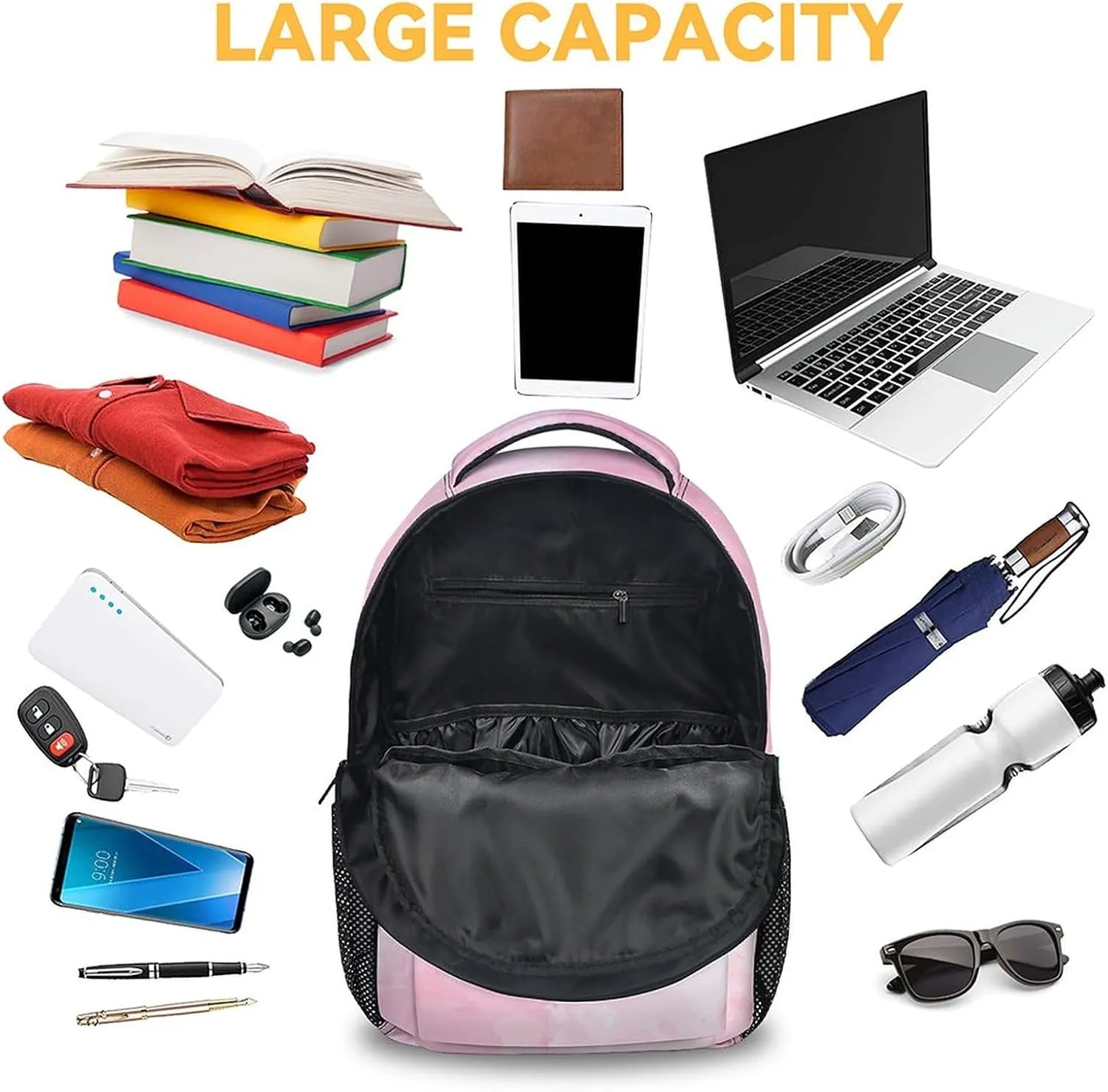 Girls Backpack - 17 Inch Large Capacity Raccoon Bookbag - Lightweight Pink School Bags for Elementary Middle School - Casual Backpack for Travel