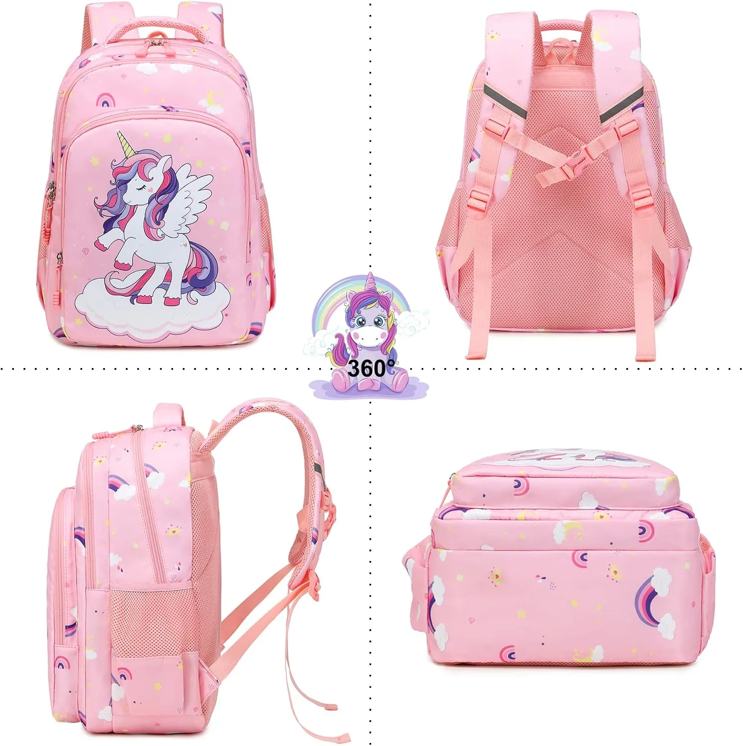 Girls Backpack for Elementary Unicorn Backpack Kids Backpack School Bookbag for Girls 3 in 1 Set Back to School