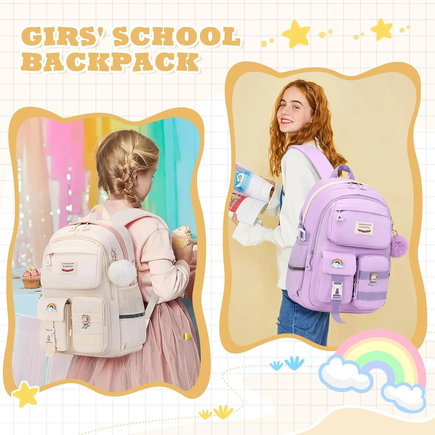Girls Backpack for School, Teenage Multiple Pockets Backpack, Bookbag for Primary Elementary High School