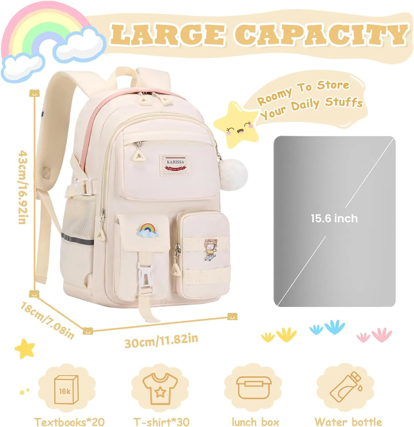 Girls Backpack for School, Teenage Multiple Pockets Backpack, Bookbag for Primary Elementary High School