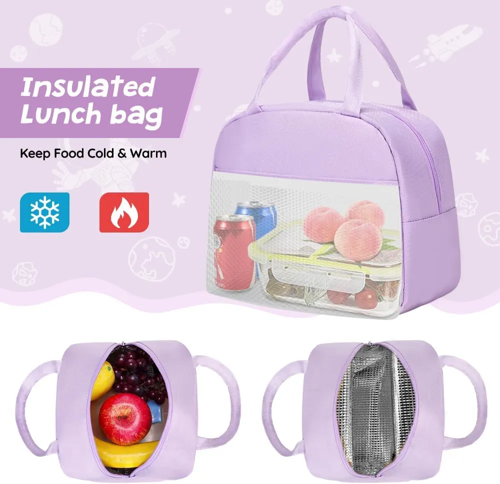 Girls' Backpack - Schoolbag for Kids & Teens, Waterproof & Lightweight, Elementary to Middle School, Casual Daypack with Lunch Bag Set